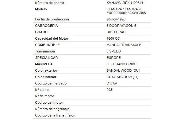 hyundai lantra familiar (rd) del año 1999