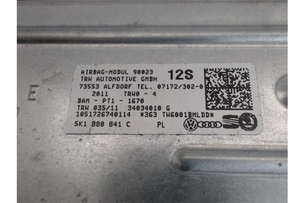Recambio de airbag inferior salpicadero para volkswagen golf vi (5k1) 1.4 advance referencia OEM IAM 5K0880204A  