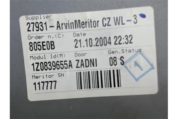 Recambio de elevalunas electrico trasero izquierdo para skoda octavia berlina (1z3) 2.0 elegance referencia OEM IAM 1Z0839655A  