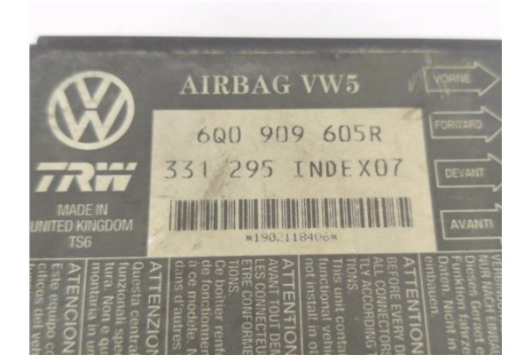 Recambio de centralita airbag para seat ibiza (6l1) 1.9 sdi referencia OEM IAM 6Q0909605R 331295INDEX07 