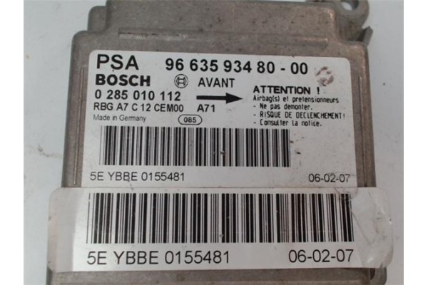 Recambio de centralita airbag para peugeot 207 1.4 confort referencia OEM IAM 9663593480 0285010112 