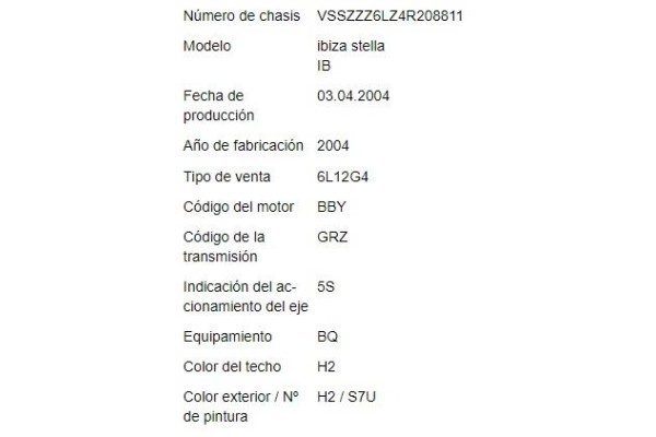 seat ibiza (6l1) del año 2004