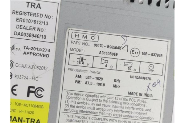 Recambio de radio / cd para hyundai i10 (ia) 1.2 black line referencia OEM IAM 96170B90504X  