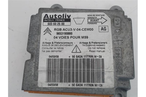 Recambio de centralita airbag para citroen berlingo 1.6 hdi 75 collection combi referencia OEM IAM (603602500) (9653190880)  Recambio de centralita airbag para citroen berlingo 1.6 hdi 75 collection combi referencia OEM IAM (603602500) (9653190880)