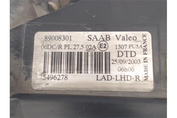 Recambio de faro delantero dcho para saab 9-5 berlina referencia OEM IAM 89008301 89030483 