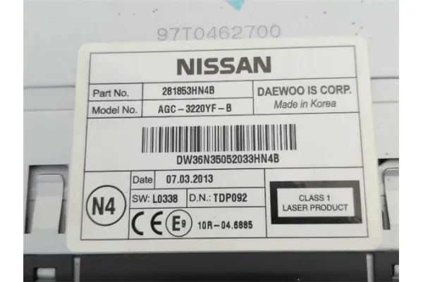 Recambio de radio / cd para nissan micra iv (k13k/kk) 1.2 acenta referencia OEM IAM 281853HN4B AGC3220YFB 