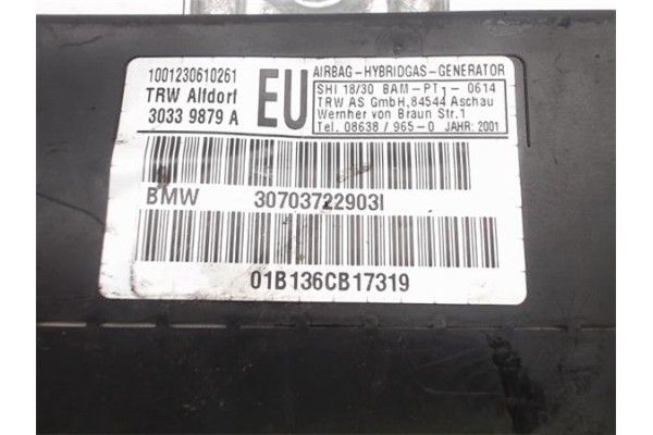Recambio de airbag lateral delantero izquierdo para bmw serie 3 berlina (e46) referencia OEM IAM 30703722903I 01B136CB17319 