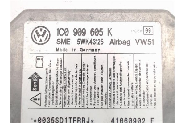 Recambio de centralita airbag para volkswagen polo iv (9n1) referencia OEM IAM 1C0909605K 5WK43125 