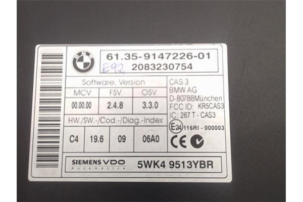 Recambio de centralita cierre para bmw serie 3 coupe (e92) 3.0 325i referencia OEM IAM (61359147226-01) (5WK49513YBR) 