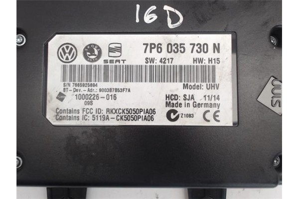 Recambio de centralita para seat altea xl (5p5) 1.6 i-tech referencia OEM IAM 7P6035730N 1000226-016 