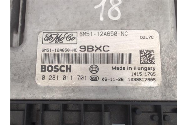 Recambio de centralita para ford focus berlina (cap) 1.6 ambiente (d) referencia OEM IAM (6M5112A650NC) (9BXC) (0281011701) 