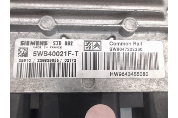 Recambio de centralita para citroen c3 1.4 hdi 70 x-tr referencia OEM IAM SW9647202380/SID802 5WS40021F-T/HW9643455080 