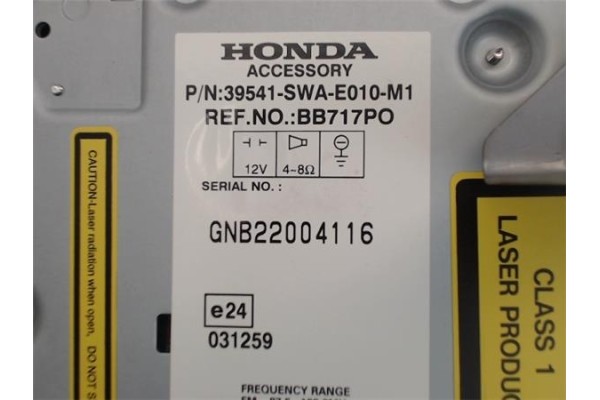 Recambio de radio / cd para honda cr-v iii 2.0 i referencia OEM IAM gnb22004116  