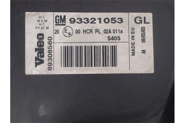 Recambio de faro delantero dcho para opel meriva referencia OEM IAM 93321053 89308560 