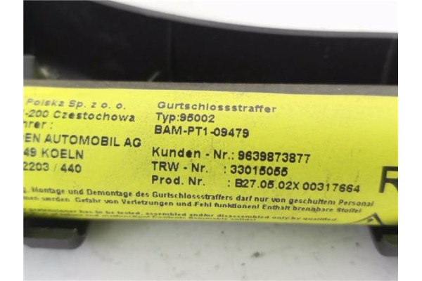 Recambio de anclaje cinturon delantero derecho para citroen c3 1.4 hdi referencia OEM IAM 9639873877  