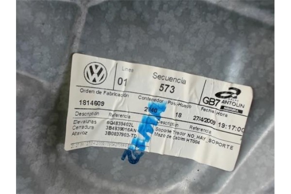 Recambio de elevalunas electrico trasero izquierdo para volkswagen polo iv (9n3) referencia OEM IAM 6Q4839402L  