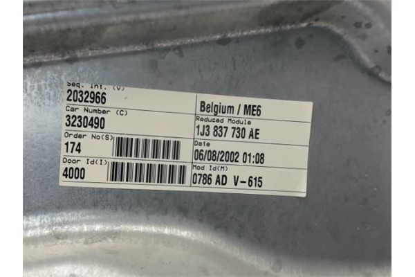 Recambio de elevalunas electrico delantero derecho para volkswagen golf iv berlina (1j1) referencia OEM IAM 1J3837730AE  
