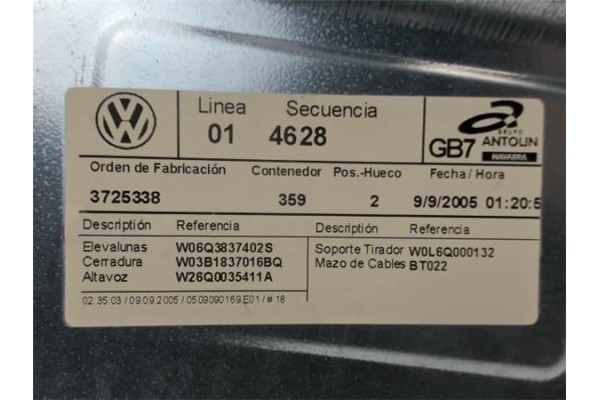 Recambio de elevalunas electrico delantero derecho para volkswagen polo iv (9n1) referencia OEM IAM 6Q3837402S  