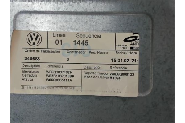 Recambio de elevalunas electrico delantero derecho para volkswagen polo iv (9n1) 1.4 gt referencia OEM IAM 6Q3837402H  