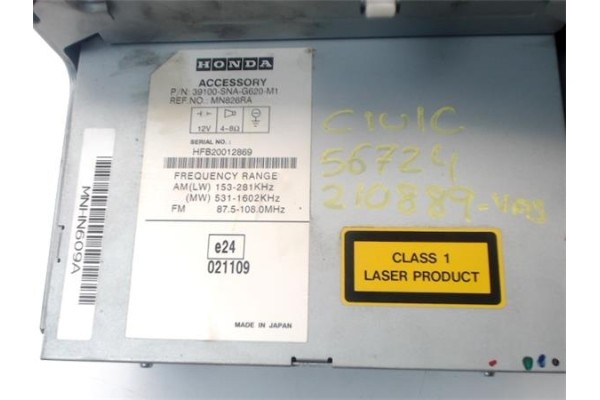 Recambio de consola para honda civic viii sedán (fd) 1.3 hybrid referencia OEM IAM 39100SNAG620M1  