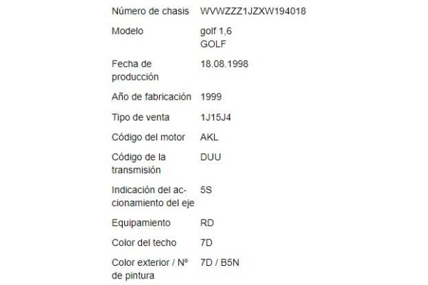volkswagen golf iv berlina (1j1) del año 1998