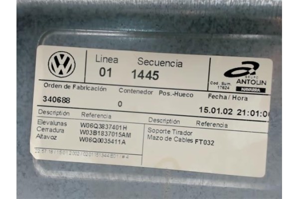 Recambio de elevalunas electrico delantero izquierdo para volkswagen polo iv (9n1) 1.4 gt referencia OEM IAM 6Q3837401H  