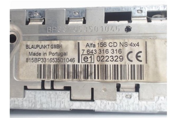 Recambio de radio / cd para alfa romeo 156 sportwagon 1.9 jtd 8v progression referencia OEM IAM 7643316316 156053738 