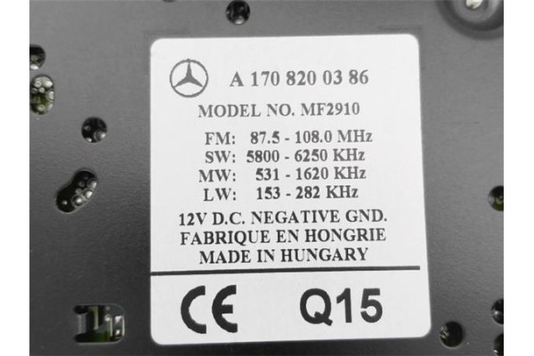 Recambio de radio / cd para mercedes-benz clase a (bm 168) 1.9 190 (168.032) referencia OEM IAM A1708200386 A1708200186 