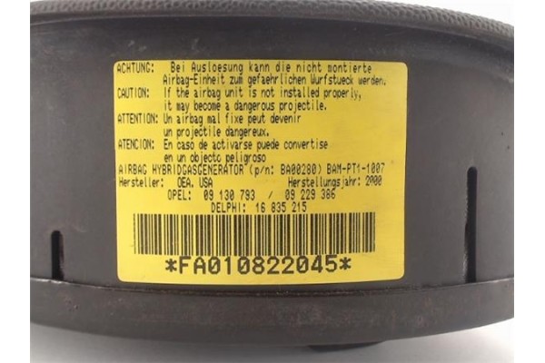 Recambio de airbag volante para opel corsa c referencia OEM IAM 09130793 09229386 