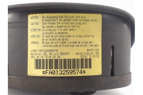 Recambio de airbag volante para opel corsa c referencia OEM IAM 09130793 09229386 