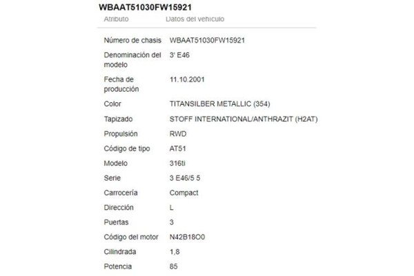 bmw serie 3 compacto (e46) del año 2001