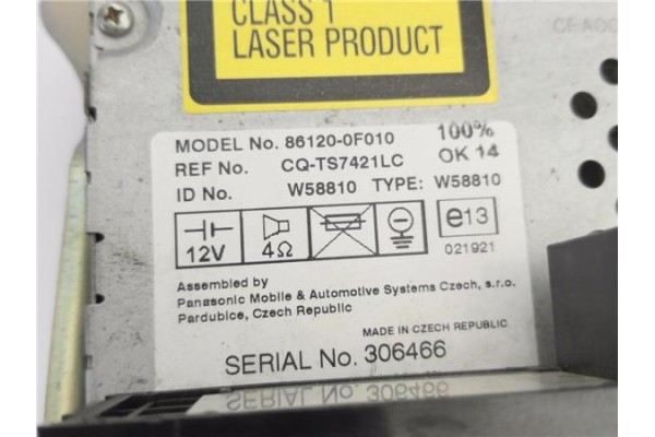 Recambio de radio / cd para toyota corolla verso (r1) 1.8 sol referencia OEM IAM 861200F010  