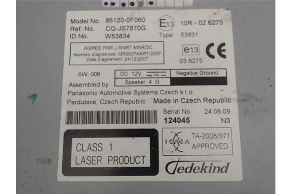Recambio de radio / cd para toyota verso (aur2/zgr2) 2.0 d-4d referencia OEM IAM 861200f060  