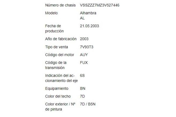 seat alhambra (7v9) del año 2003