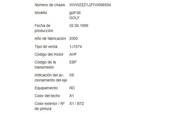 volkswagen golf iv berlina (1j1) del año 1999