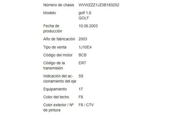 volkswagen golf iv berlina (1j1) del año 2003