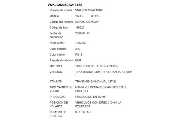 toyota yaris (ksp9/scp9/nlp9) del año 1999