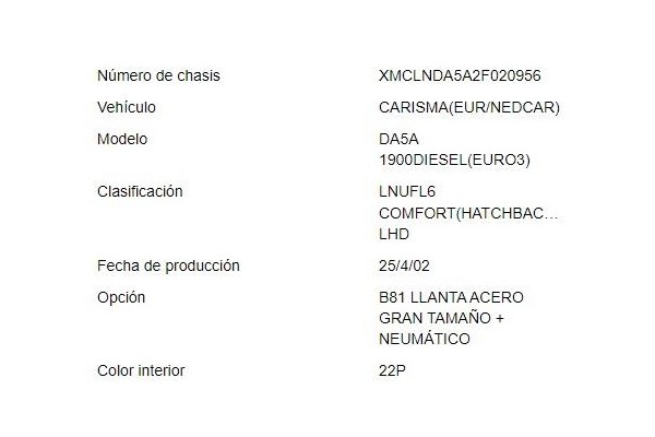 mitsubishi carisma berlina 5 (da0) del año 2003