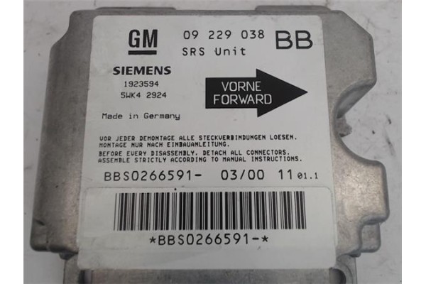 Recambio de centralita airbag para opel corsa c referencia OEM IAM 9229038 BBS0266591 