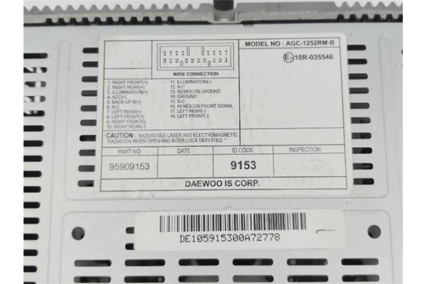 Recambio de radio / cd para chevrolet spark 1.0 basis referencia OEM IAM 95909153 95298824 