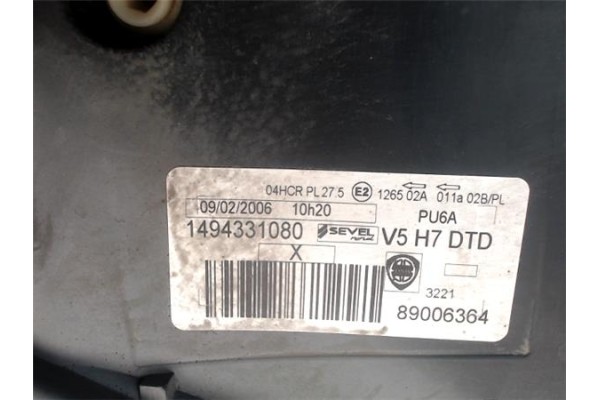 Recambio de faro delantero dcho para lancia phedra (180) 2.2 jtd (179axc1a) referencia OEM IAM 1494331080  