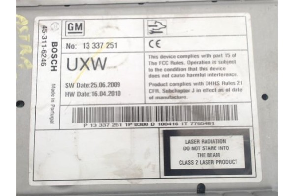 Recambio de radio / cd para opel astra j 1.7 cdti referencia OEM IAM 7612034311 13337251 