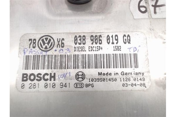 Recambio de centralita para volkswagen passat berlina (3b3) 2.0 comfortline referencia OEM IAM (038906019GQ) (0281010941) 