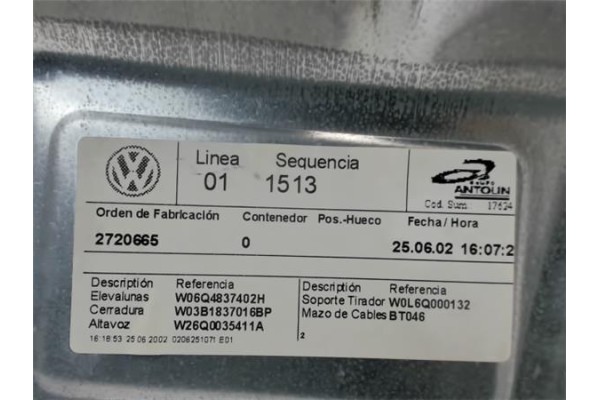 Recambio de elevalunas electrico delantero derecho para volkswagen polo iv (9n1) referencia OEM IAM 6Q4837402H  