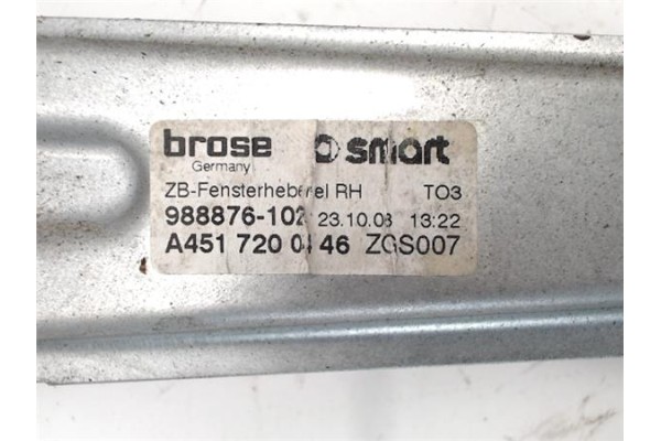 Recambio de mecanismo elevalunas delantero derecho para smart fortwo coupe 0.8 fortwo coupe cdi (33kw) (451.300) referencia OEM 