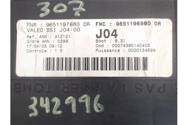 Recambio de centralita para peugeot 307 break / sw (s1) 2.0 hdi 90 referencia OEM IAM 9651197680  