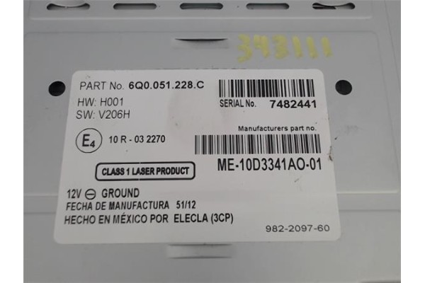 Recambio de radio / cd para volkswagen polo v (6r1) 1.2 sport referencia OEM IAM 6Q0051228C  
