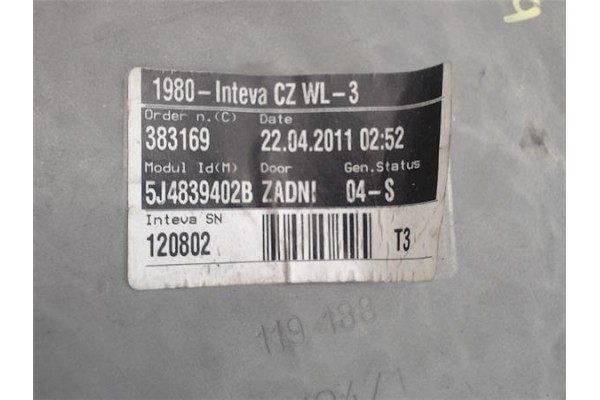 Recambio de elevalunas manual trasero derecho para skoda fabia (5j2) 1.2 referencia OEM IAM 5J4839402B  