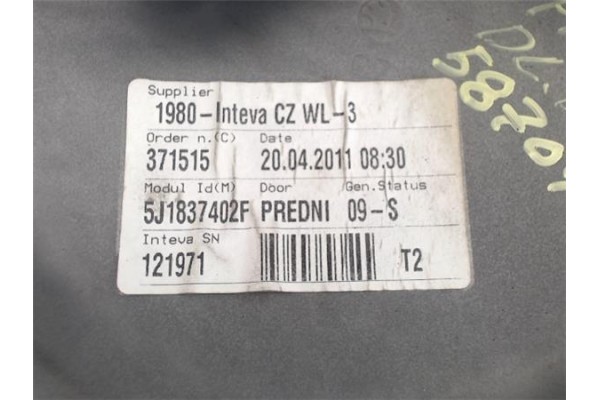 Recambio de mecanismo elevalunas delantero derecho para skoda fabia (5j2) 1.2 referencia OEM IAM 5J1837402F  
