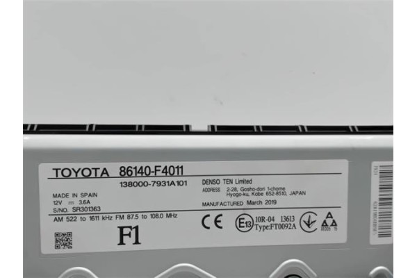 Recambio de navegador para toyota c-hr (x10) 2.0 hibrido referencia OEM IAM 86140F4011 1380007931A101 